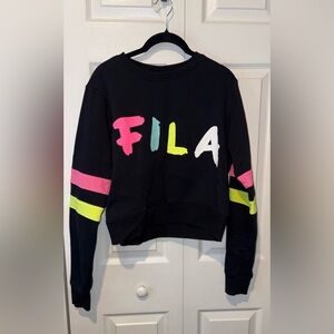 Woman’s Black FILA Cropped Sweatshirt with Neon Accents
